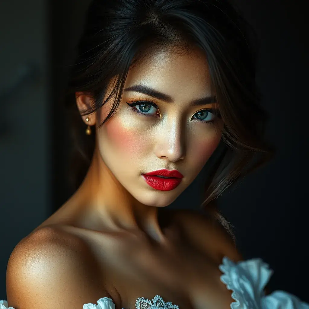 Alluring half body portrait of a stunningly beautiful eurasian model, Half Body, Photo Realistic, Glamour Shot