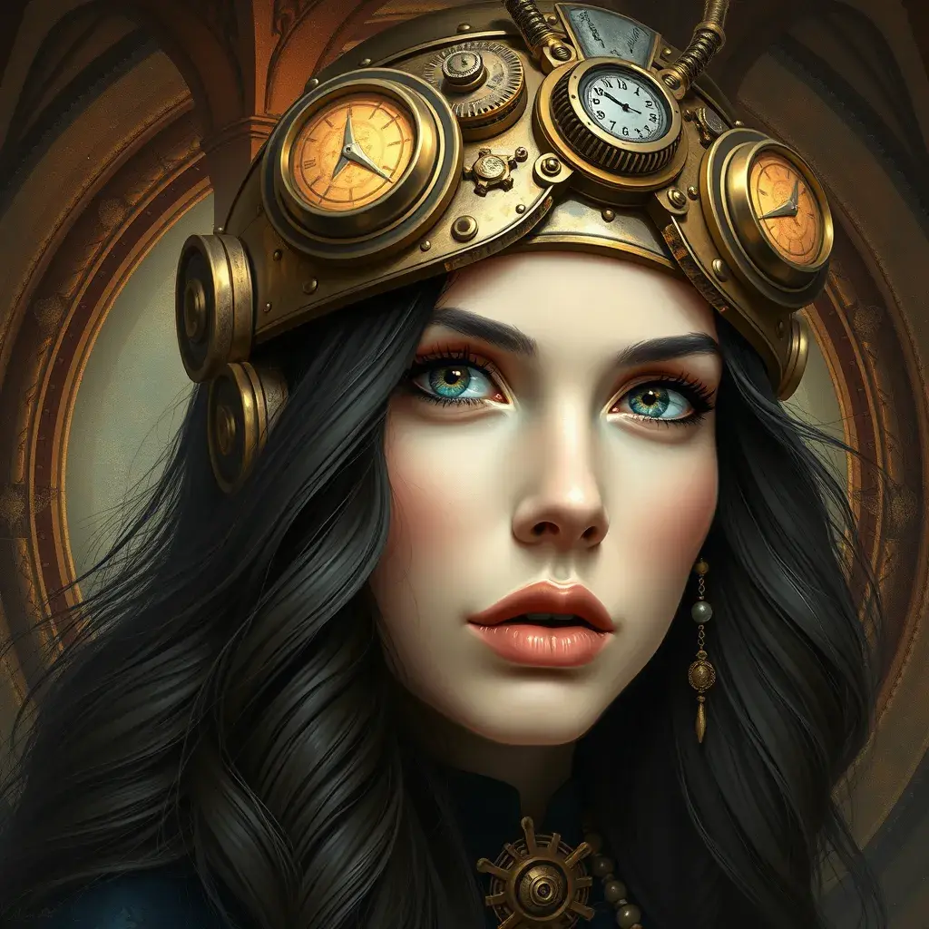 Steampunk portrait of Lana Del Rey, Highly Detailed, Intricate, Artstation, Beautiful, Digital Painting, Sharp Focus, Concept Art, Elegant