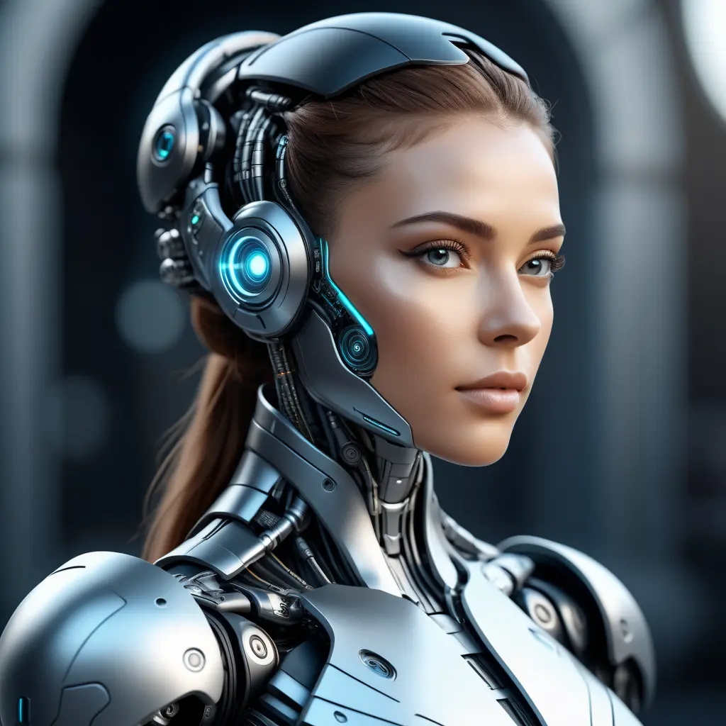 Alluring highly detailed matte portrait of a beautiful cyborg in the style of Stefan Kostic, 8k, High Definition, Highly Detailed, Intricate, Half Body, Realistic, Sharp Focus, Fantasy, Elegant