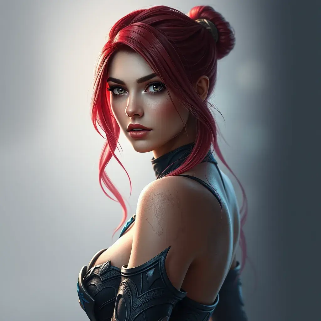 Alluring matte portrait of a beautiful Katarina from League of Legends in the style of Stefan Kostic, 8k, High Definition, Highly Detailed, Intricate, Half Body, Realistic, Sharp Focus, Fantasy, Elegant