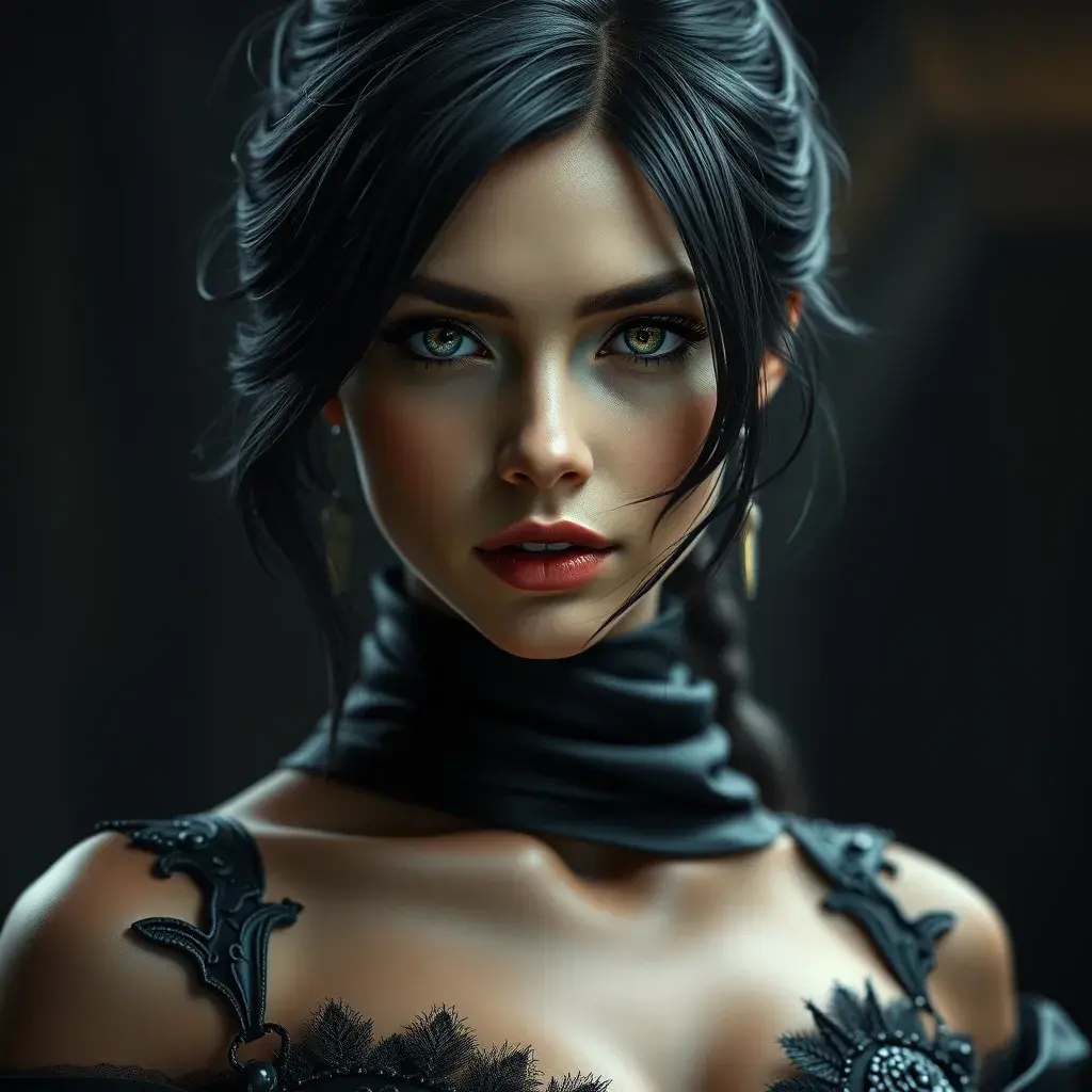 Alluring matte portrait of the beautiful Cassandra Cain in black, 8k, Highly Detailed, Intricate, Realistic, Sharp Focus, Volumetric Lighting, Fantasy, Elegant by Stanley Artgerm Lau, Alphonse Mucha, WLOP, Stefan Kostic