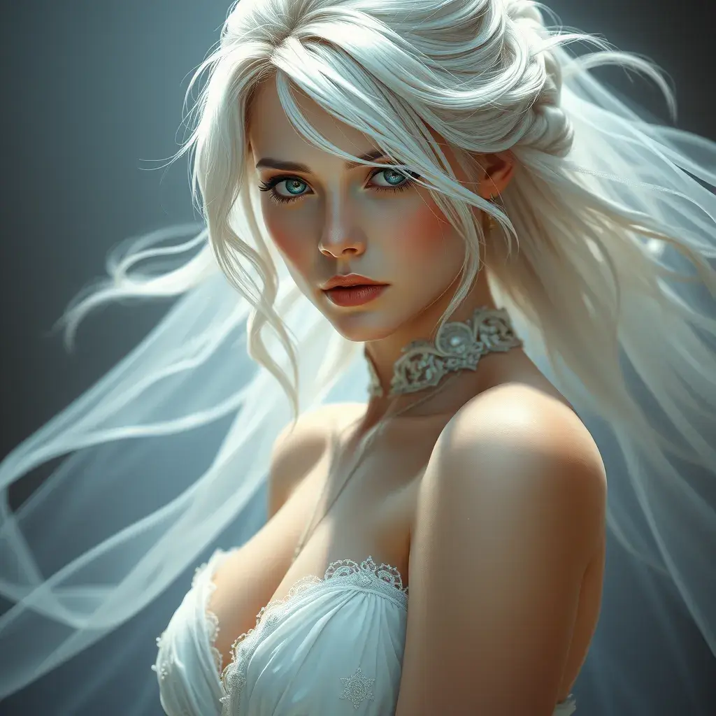 Closeup of Ciri in a white dress, Highly Detailed, Intricate, Artstation, Beautiful, Digital Painting, Sharp Focus, Concept Art, Elegant by Stanley Artgerm Lau, Alphonse Mucha, Greg Rutkowski