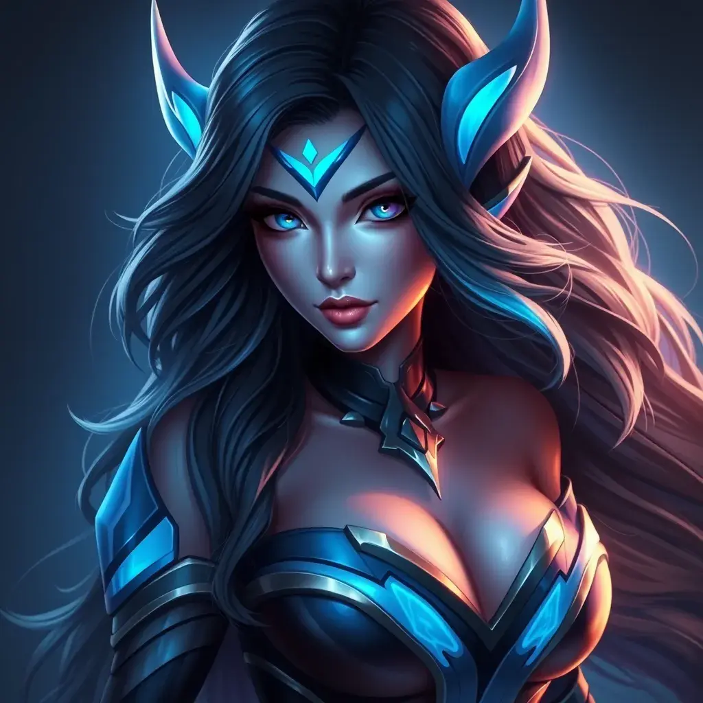 Alluring matte portrait of a beautiful Sona from League of Legends in blue, Half Body, Realistic, Volumetric Lighting, Fantasy by Stanley Artgerm Lau