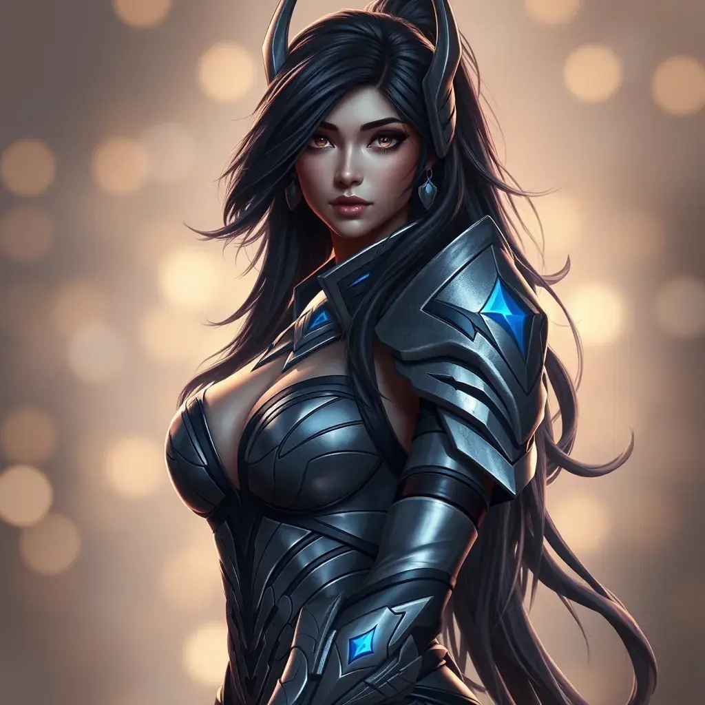 Alluring portrait of a beautiful Irelia from League of Legends in tight light armor, Highly Detailed, Full Body, Bokeh effect, Photo Realistic, Sharp Focus by Stefan Kostic