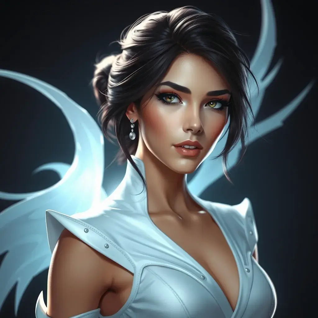 Alluring matte portrait of a beautiful Fiora from League of Legends in white, Half Body, Realistic, Volumetric Lighting, Fantasy, Elegant by Stefan Kostic