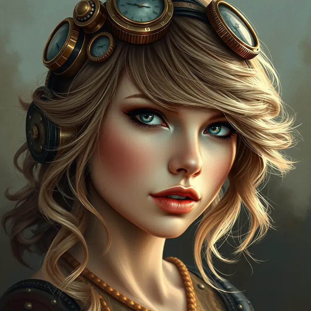 Steampunk portrait of Taylor Swift, Highly Detailed, Intricate, Artstation, Beautiful, Digital Painting, Sharp Focus, Concept Art, Elegant