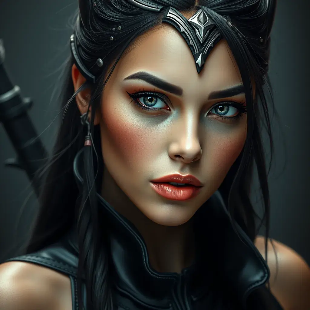 Alluring matte portrait of a beautiful Akali in black leather, 8k, Highly Detailed, Intricate, Half Body, Realistic, Sharp Focus, Volumetric Lighting, Fantasy, Elegant by Stanley Artgerm Lau, Alphonse Mucha, WLOP, Stefan Kostic