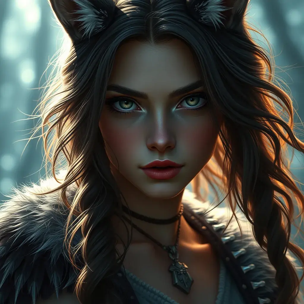 Beautiful girl in werewolf academy, 8k, Stunning, Digital Painting, Cinematic Lighting, Sharp Focus, Fantasy, Hyper Realistic