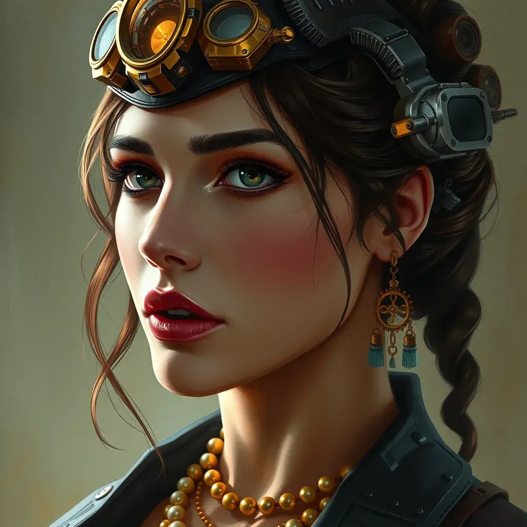 Steampunk portrait of Jennifer Connelly, Highly Detailed, Intricate, Artstation, Beautiful, Digital Painting, Sharp Focus, Concept Art, Elegant