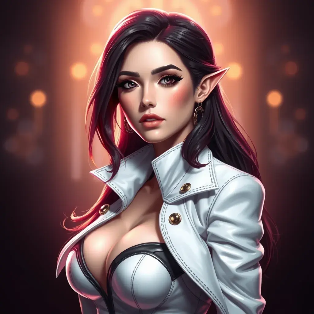 Alluring matte portrait of a beautiful Fiora from League of Legends in white leather, Half Body, Realistic, Volumetric Lighting, Fantasy, Elegant