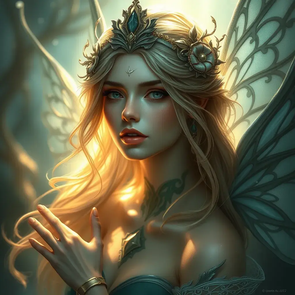 Portrait of a beautiful female water fairy, Highly Detailed, Intricate, Gothic and Fantasy, Epic, Digital Painting, Realistic, Smooth, Volumetric Lighting, Concept Art, Elegant