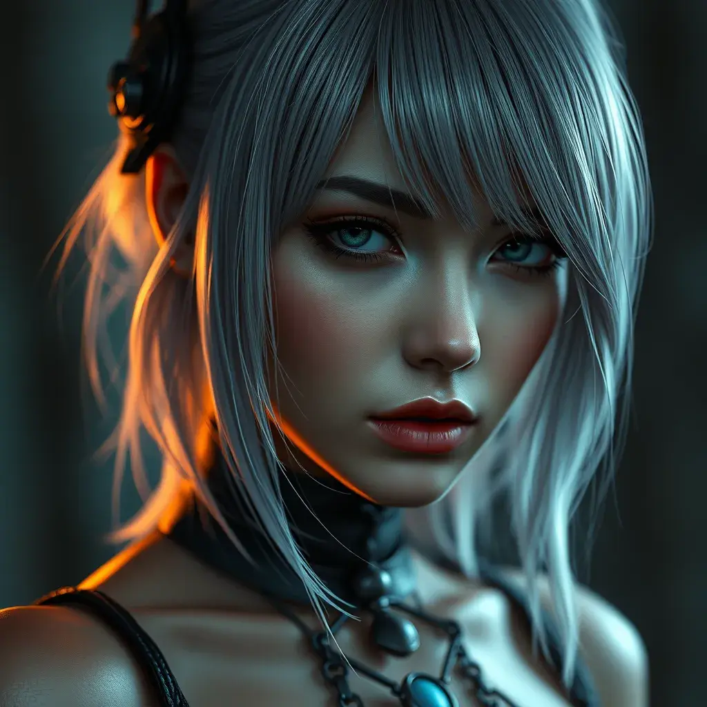 Alluring matte portrait of a beautiful 2B from Nier Automata, Highly Detailed, Full Body, Bokeh effect, Photo Realistic, Sharp Focus by Stefan Kostic