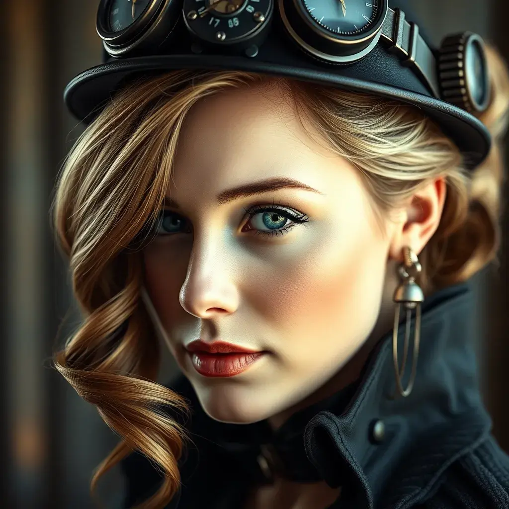 Steampunk portrait of Emily Blunt, Highly Detailed, Beautiful, Photo Realistic, Sharp Focus, Elegant