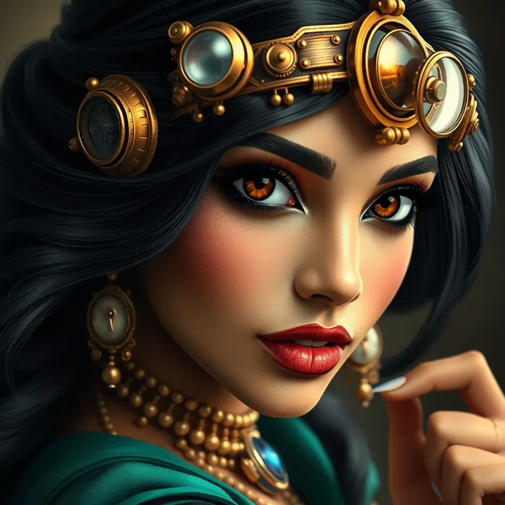 Steampunk portrait of Princess Jasmine, Highly Detailed, Beautiful, Photo Realistic, Sharp Focus, Elegant