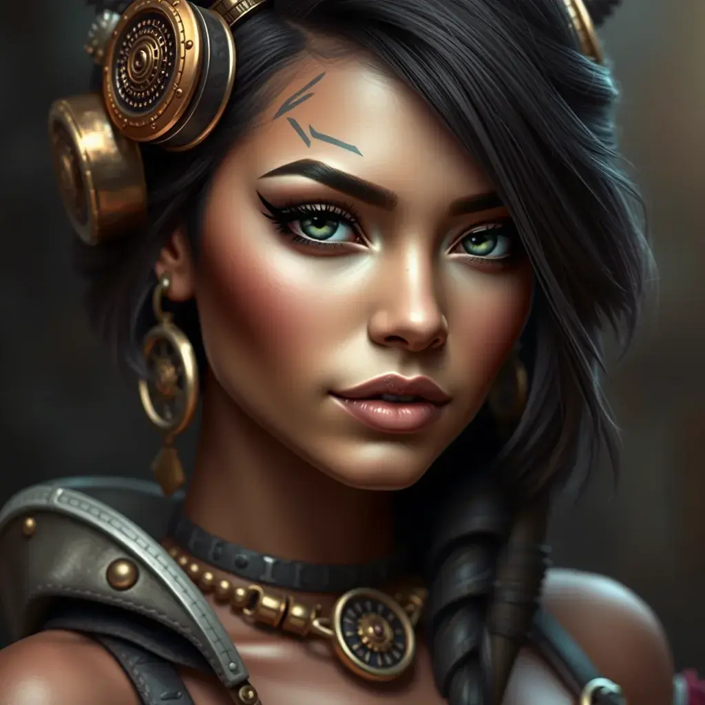 Steampunk portrait of Nidalee, Highly Detailed, Beautiful, Photo Realistic, Sharp Focus, Elegant