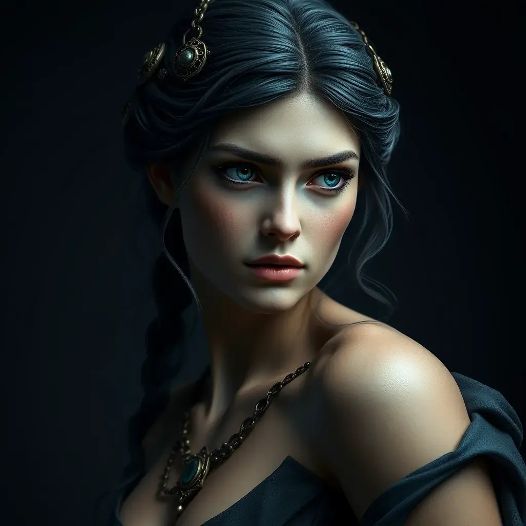 Matte portrait of the beautiful Artemis in dark blue, 8k, Highly Detailed, Intricate, Realistic, Sharp Focus, Volumetric Lighting, Fantasy, Elegant by Stanley Artgerm Lau, WLOP, Stefan Kostic