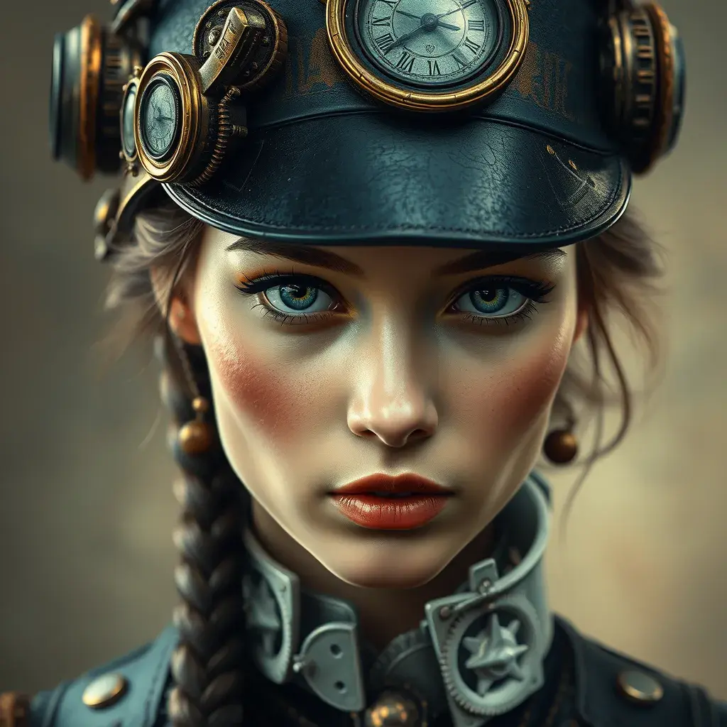 Steampunk portrait of Aloy, Highly Detailed, Beautiful, Photo Realistic, Sharp Focus, Elegant