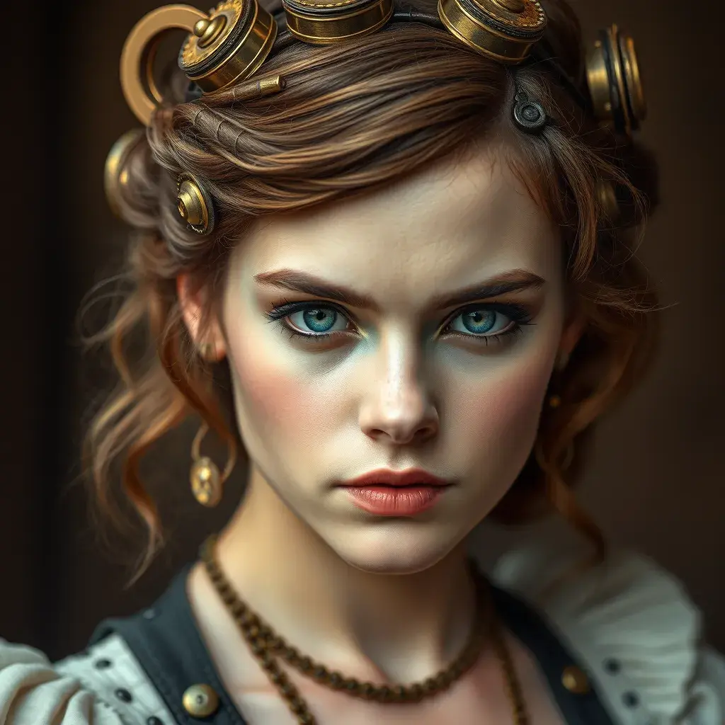 Steampunk portrait of Emma Watson, Highly Detailed, Beautiful, Photo Realistic, Sharp Focus, Elegant