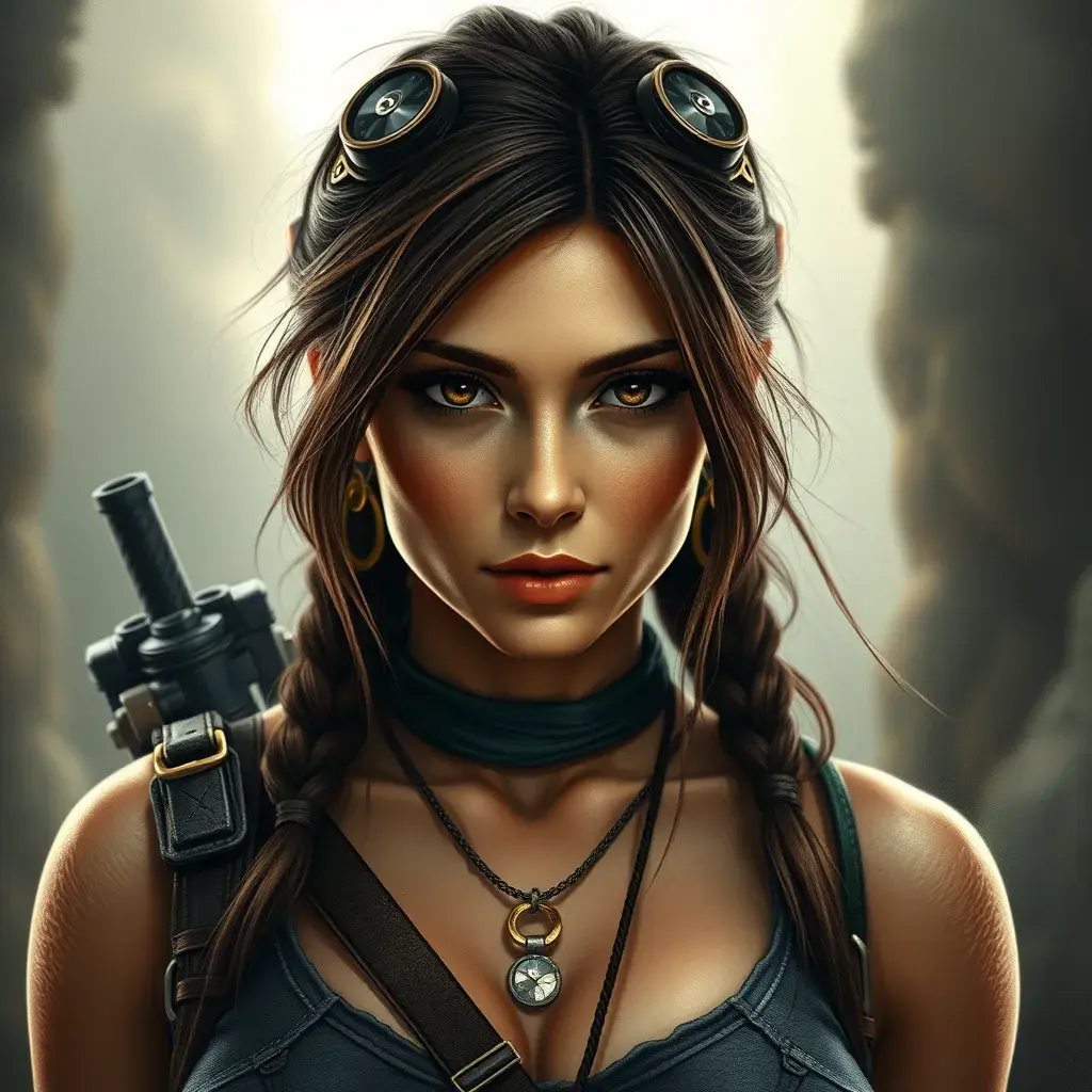 Steampunk portrait of Lara Croft, Highly Detailed, Beautiful, Photo Realistic, Sharp Focus, Elegant