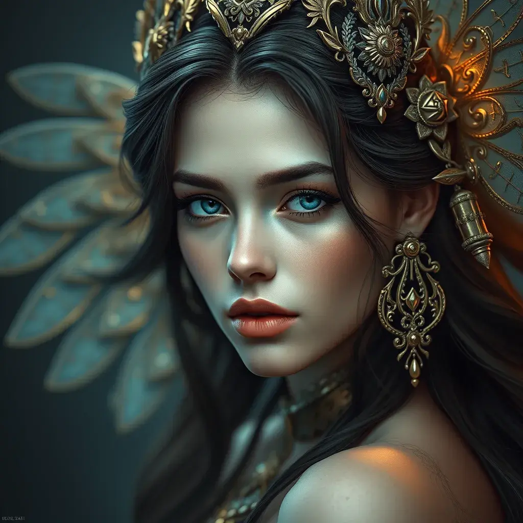 Alluring matte portrait of the beautiful goddess Ker in the style of Stefan Kostic, 8k, Highly Detailed, Intricate, Realistic, Sharp Focus, Volumetric Lighting, Fantasy, Elegant by Stanley Artgerm Lau, Alphonse Mucha, WLOP