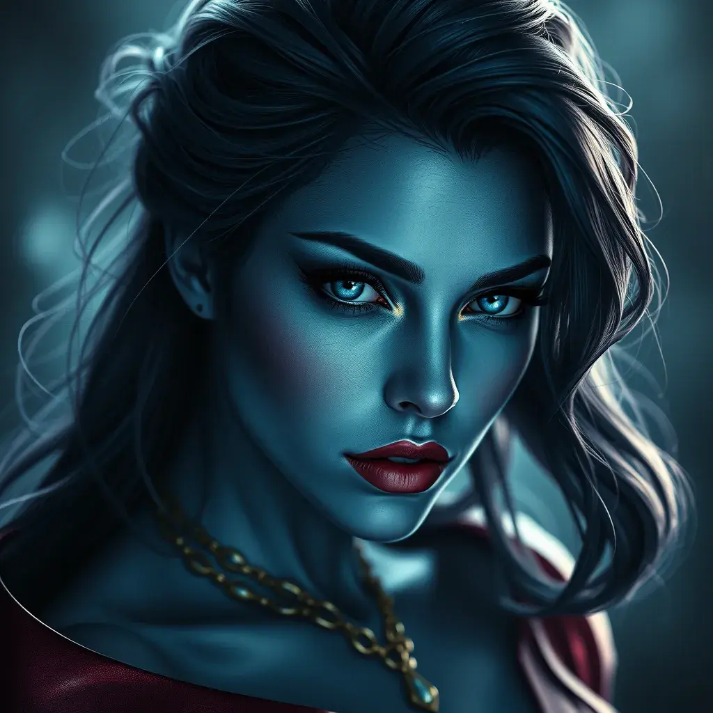 Alluring matte portrait of a beautiful Mystique from Xmen in the style of Stefan Kostic, 8k, Highly Detailed, Intricate, Half Body, Realistic, Sharp Focus, Volumetric Lighting, Fantasy, Elegant by Stanley Artgerm Lau, Greg Rutkowski