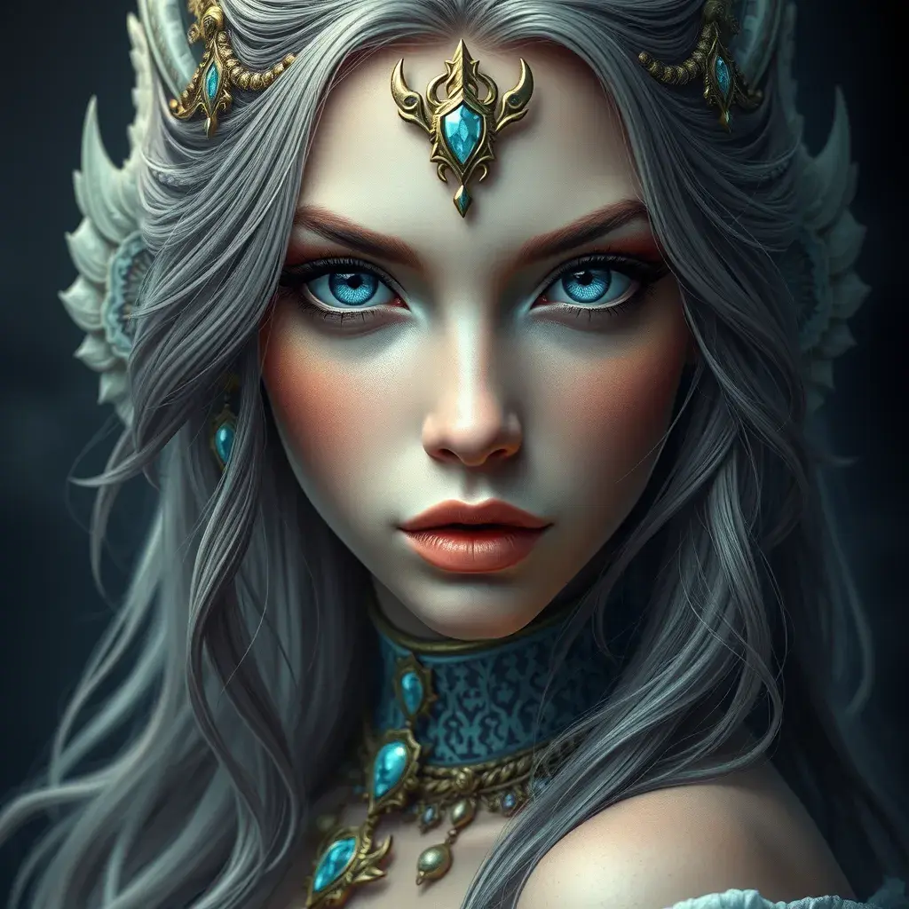 Alluring matte portrait of the beautiful goddess Ker in the style of Stefan Kostic, Highly Detailed, Intricate, Realistic, Sharp Focus, Volumetric Lighting, Fantasy, Elegant