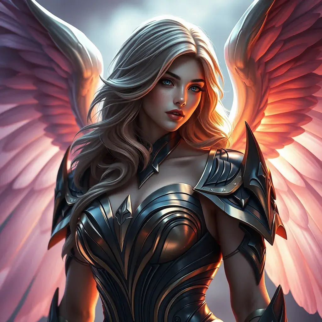 Alluring portrait of a beautiful winged Kayle from League of Legends, 8k, Highly Detailed, Half Body, Photo Realistic, Sharp Focus, Octane Render, Unreal Engine, Volumetric Lighting, Fantasy by Stanley Artgerm Lau, Alphonse Mucha, WLOP