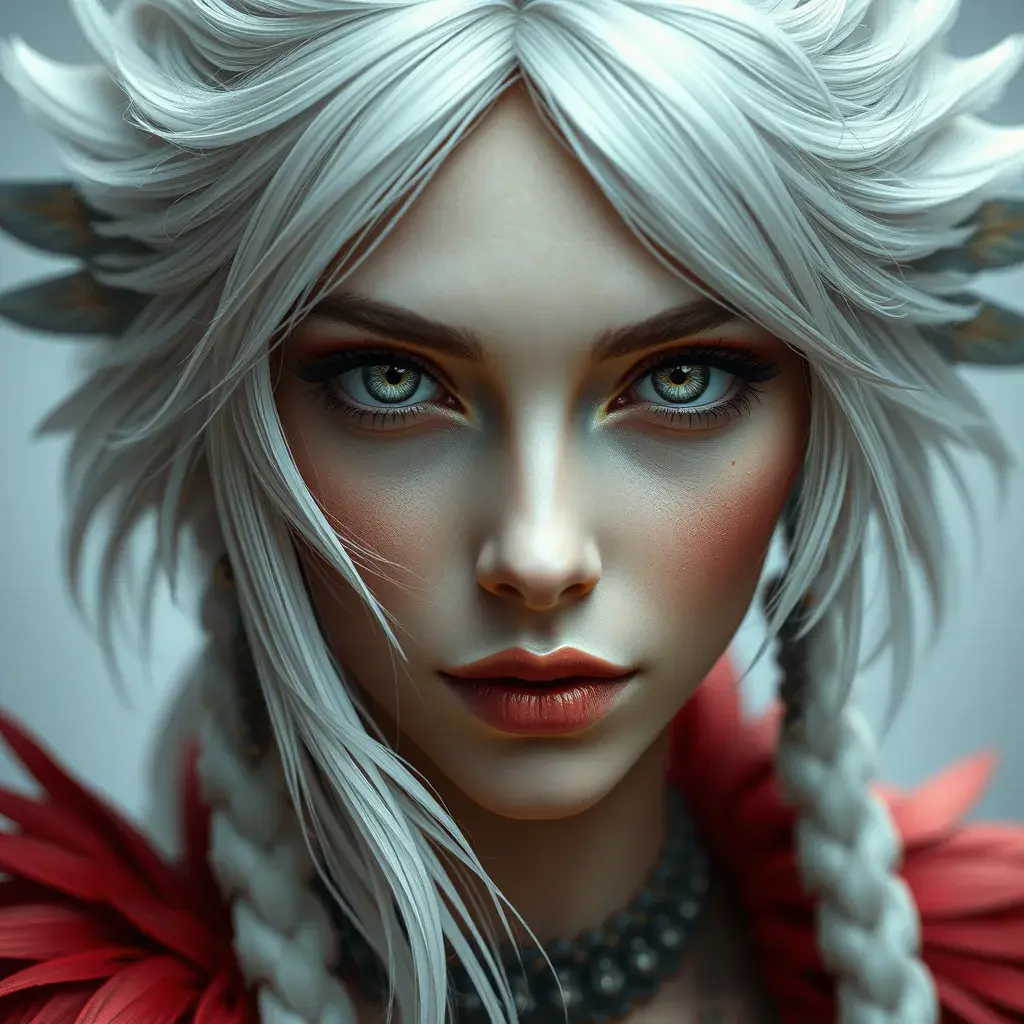 Matte portrait of the beautiful Ciri with feathers, Highly Detailed, Intricate, Realistic, Sharp Focus, Volumetric Lighting, Fantasy, Elegant