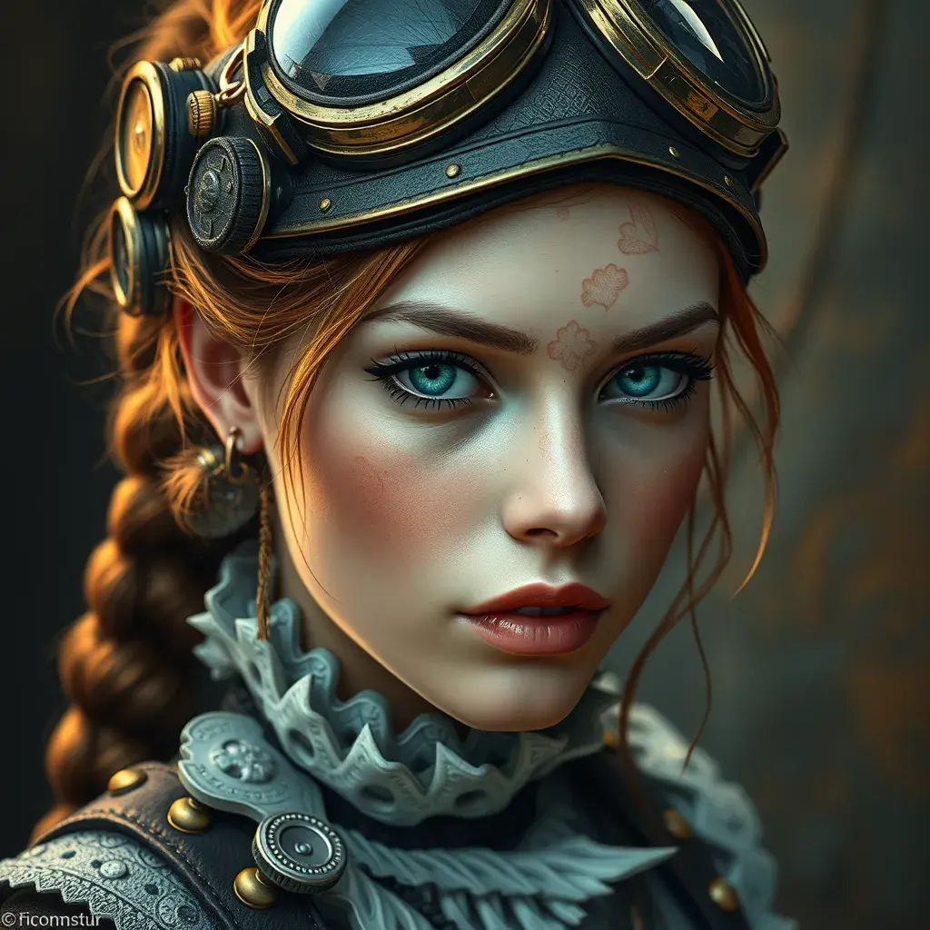 Steampunk portrait of Aloy, Highly Detailed, Beautiful, Photo Realistic, Sharp Focus, Elegant