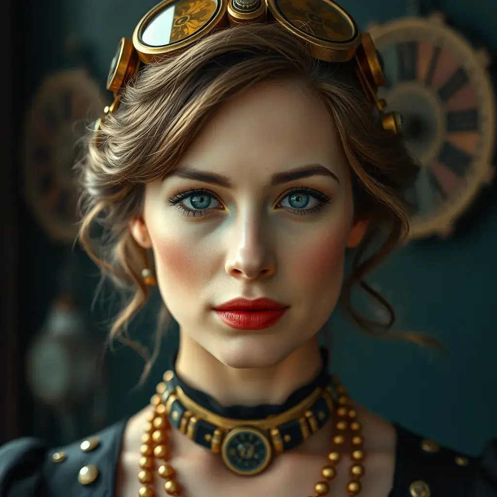 Steampunk portrait of Emily Blunt, Highly Detailed, Beautiful, Photo Realistic, Sharp Focus, Elegant