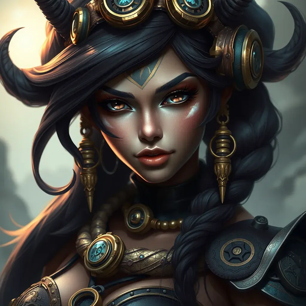 Steampunk portrait of Nidalee from League of Legends, Highly Detailed, Beautiful, Photo Realistic, Sharp Focus, Elegant