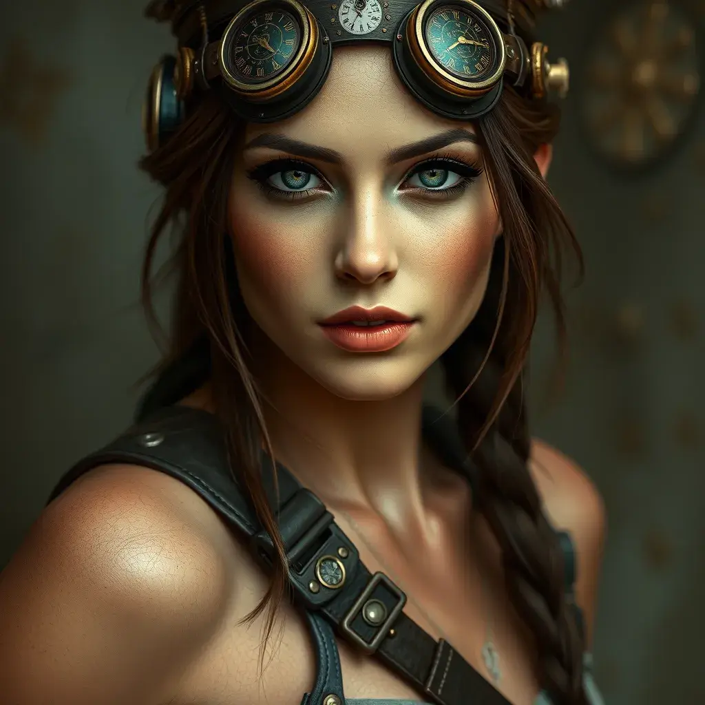 Steampunk portrait of Lara Croft, Highly Detailed, Beautiful, Photo Realistic, Sharp Focus, Elegant