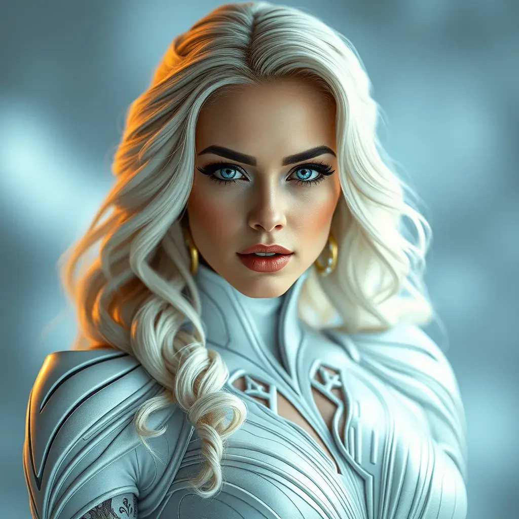 Alluring matte portrait of a beautiful Emma Frost: from Xmen in the style of Stefan Kostic, 8k, Highly Detailed, Intricate, Half Body, Realistic, Sharp Focus, Volumetric Lighting, Fantasy, Elegant by Stanley Artgerm Lau