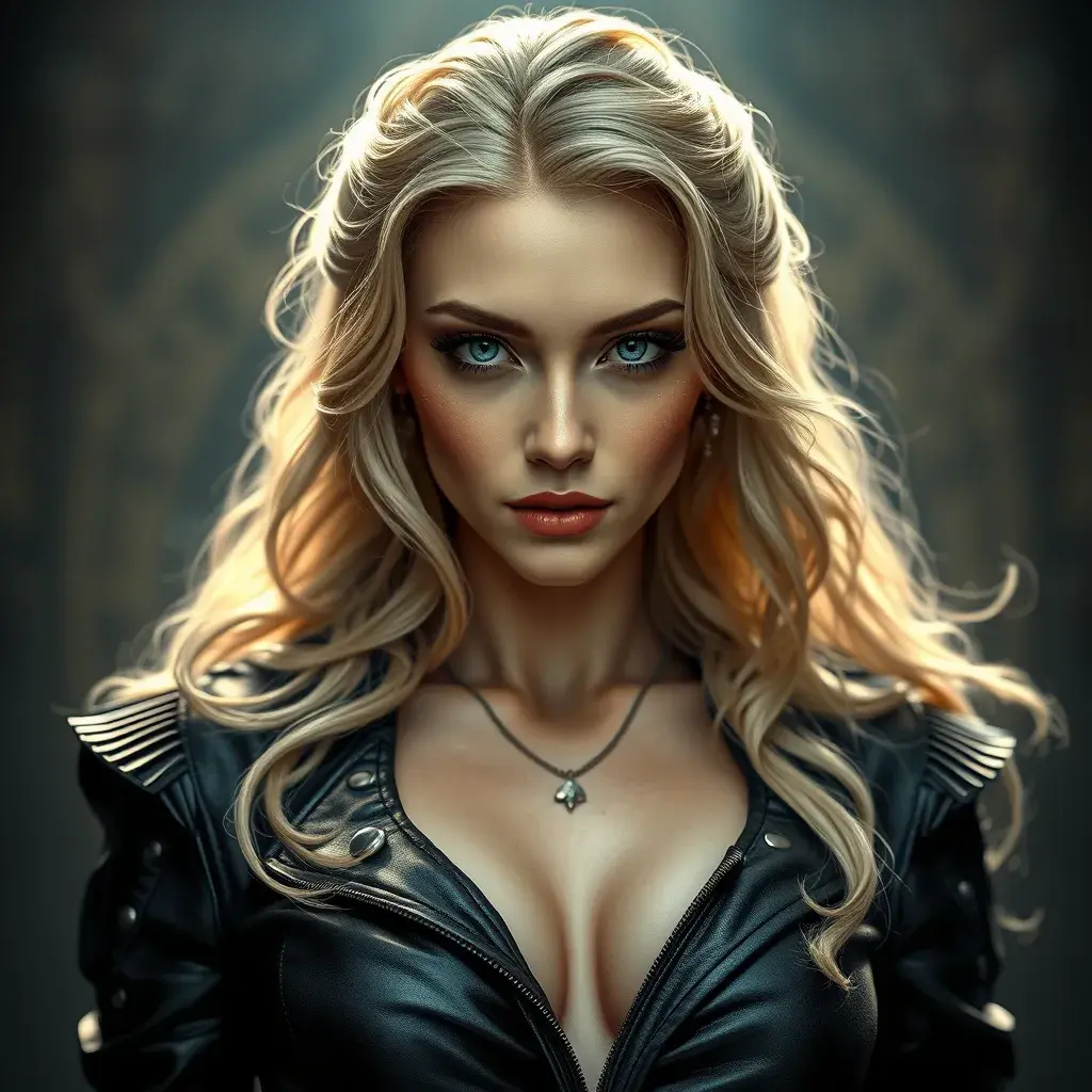 Alluring matte portrait of the beautiful goddess Selene in black leather, 8k, Highly Detailed, Intricate, Realistic, Sharp Focus, Volumetric Lighting, Fantasy, Elegant by Stanley Artgerm Lau, Alphonse Mucha, WLOP