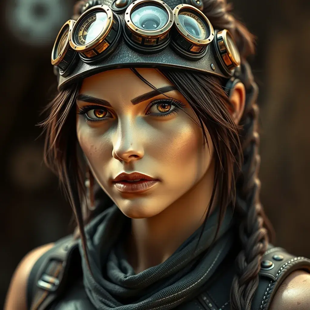 Steampunk portrait of Lara Croft, Highly Detailed, Beautiful, Photo Realistic, Sharp Focus, Elegant