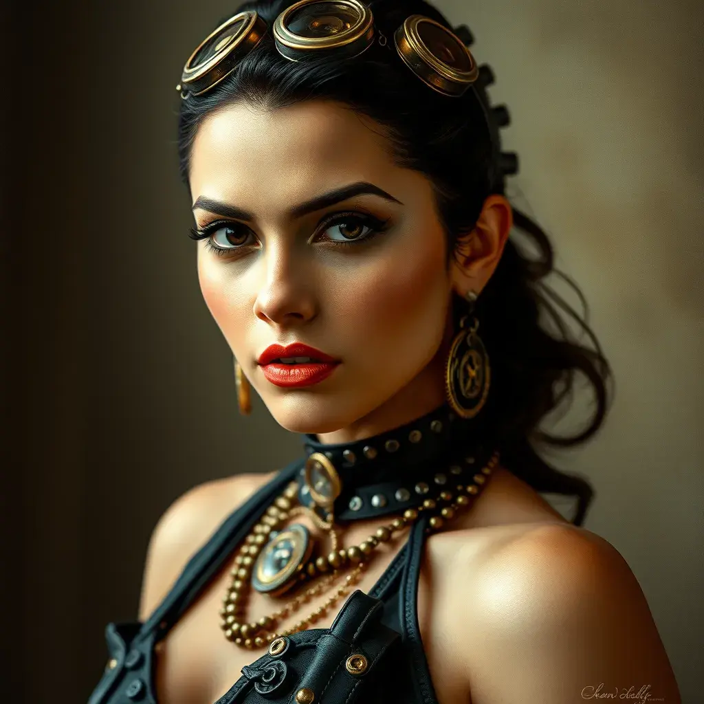 Steampunk portrait of Morena Baccarin, Highly Detailed, Beautiful, Photo Realistic, Sharp Focus, Elegant