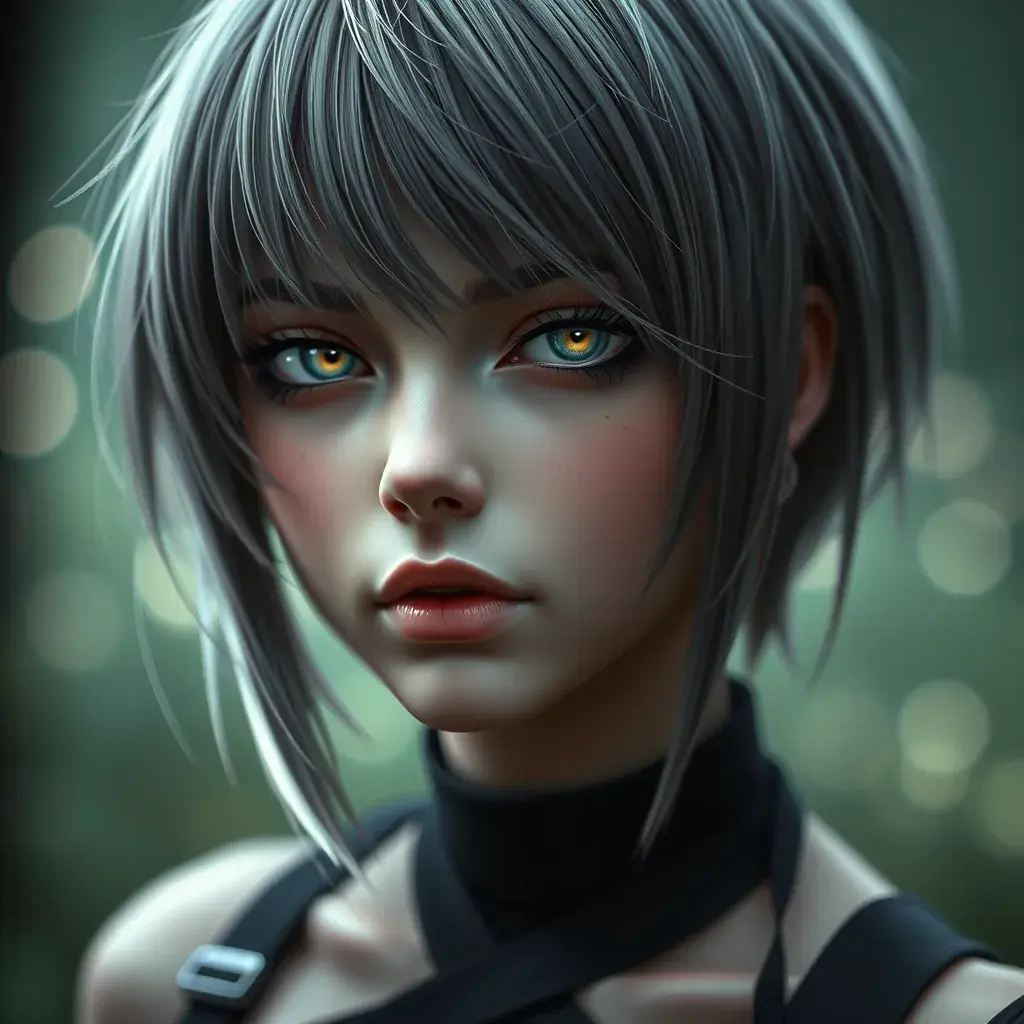 Alluring matte portrait of a beautiful ashen haired 2B from Nier Automata in the style of Stefan Kostic in black, Highly Detailed, Full Body, Bokeh effect, Photo Realistic, Sharp Focus by WLOP