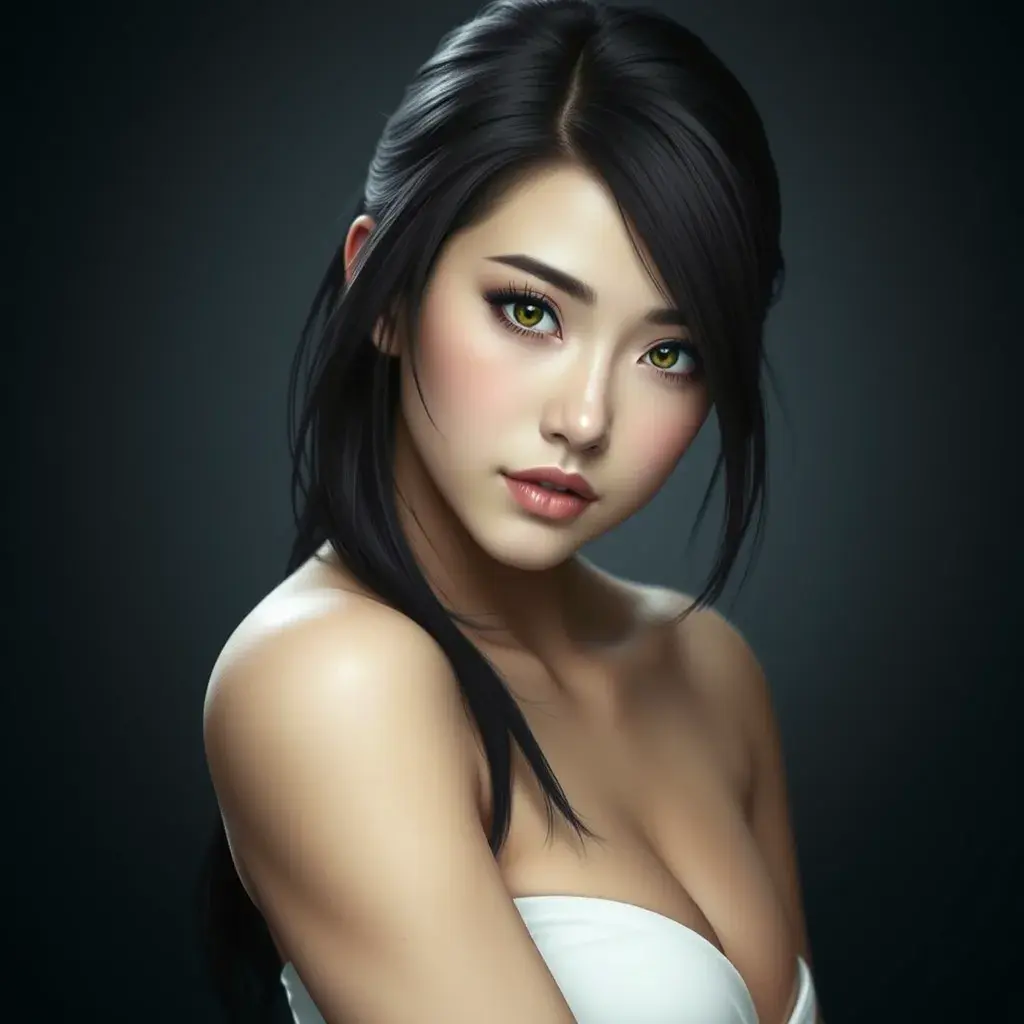 Alluring matte portrait of Tifa Lockhart from final fantasy in white, Highly Detailed, Half Body, Beautiful, Sharp Focus, Elegant by Stefan Kostic