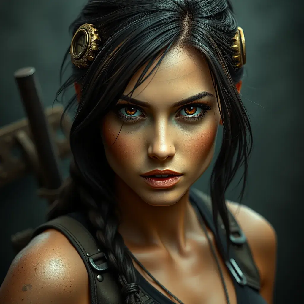 Steampunk portrait of Lara Croft, Highly Detailed, Beautiful, Photo Realistic, Sharp Focus, Elegant