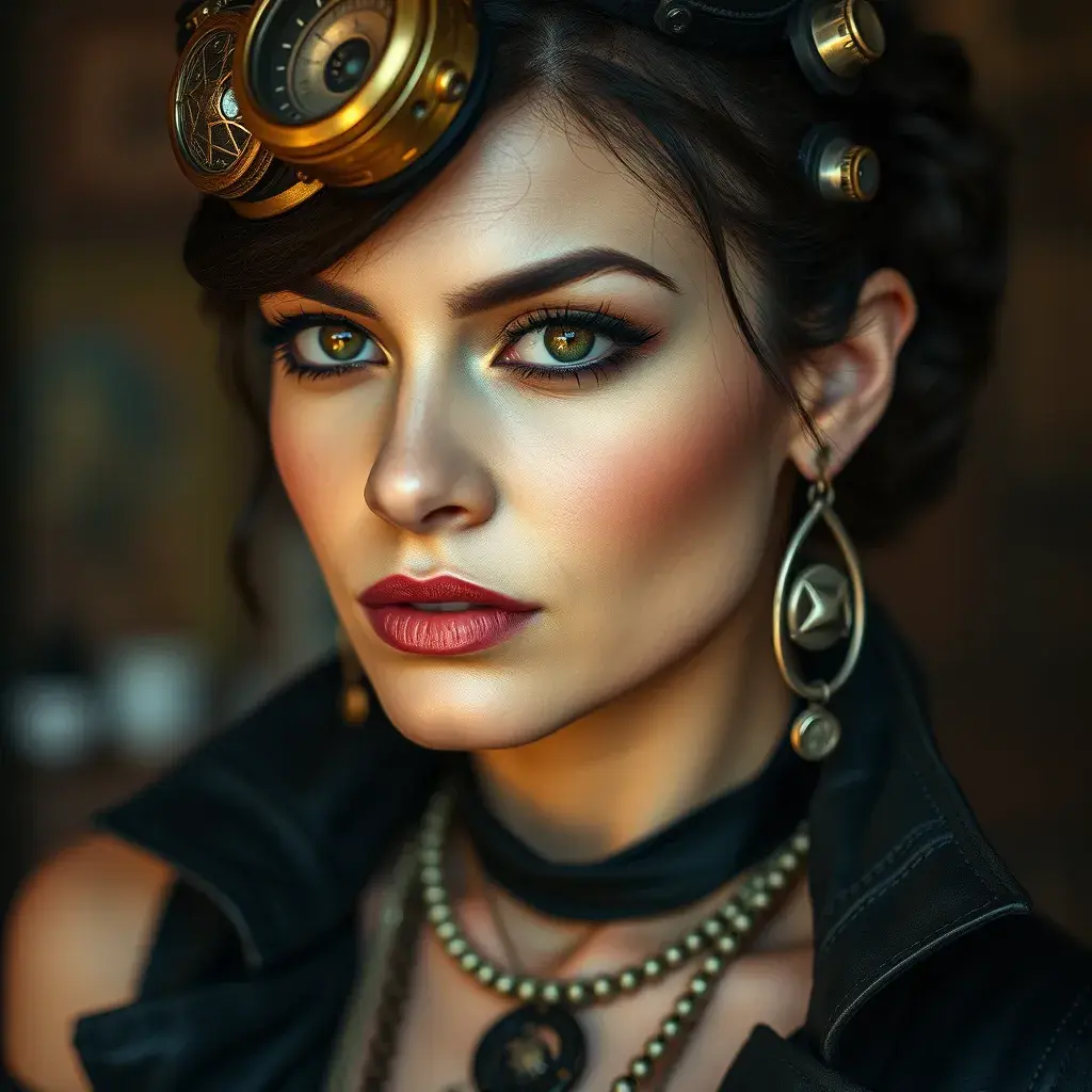 Steampunk portrait of Morena Baccarin, Highly Detailed, Beautiful, Photo Realistic, Sharp Focus, Elegant