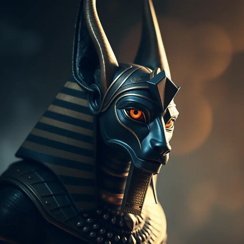 The egyptian god Anubis, Hyper Detailed, Powerful, Sharp Focus