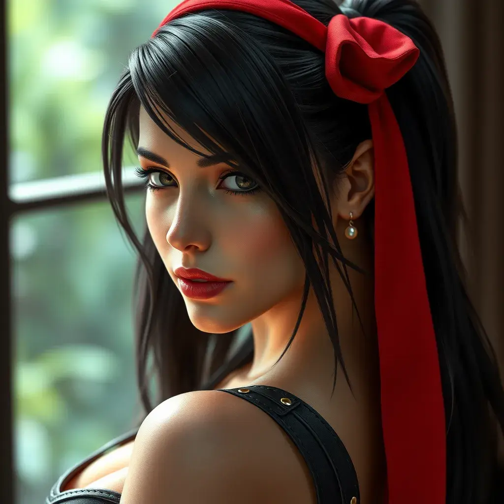 An alluring Tifa Lockhart, Highly Detailed, Beautiful, Photo Realistic, Sharp Focus, Elegant