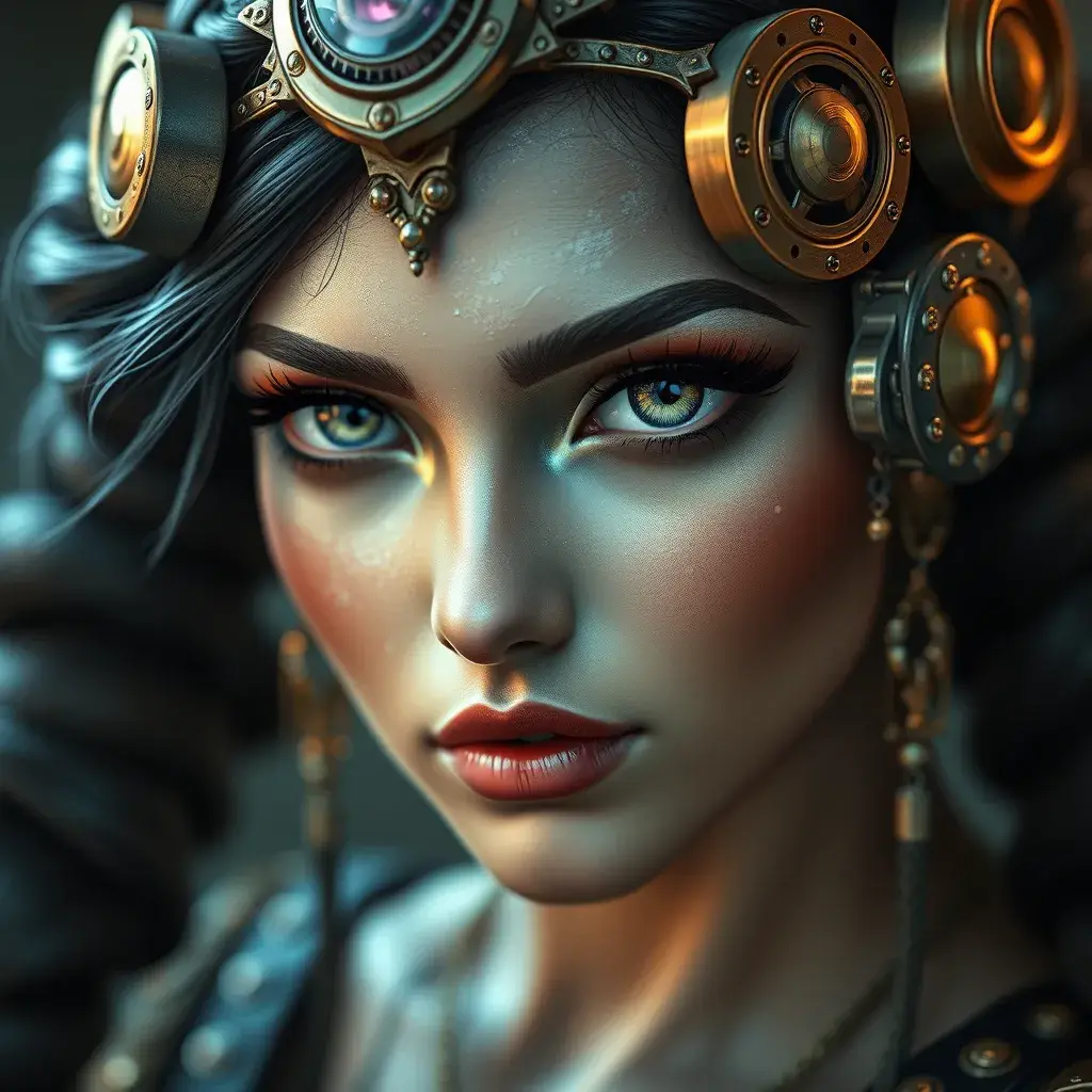 Steampunk portrait of Nidalee, Highly Detailed, Beautiful, Photo Realistic, Sharp Focus, Elegant