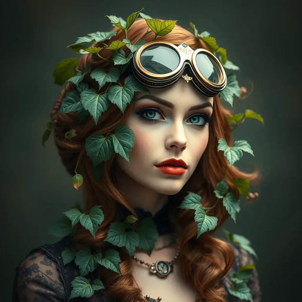 Steampunk portrait of Poison Ivy, Highly Detailed, Beautiful, Photo Realistic, Sharp Focus, Elegant