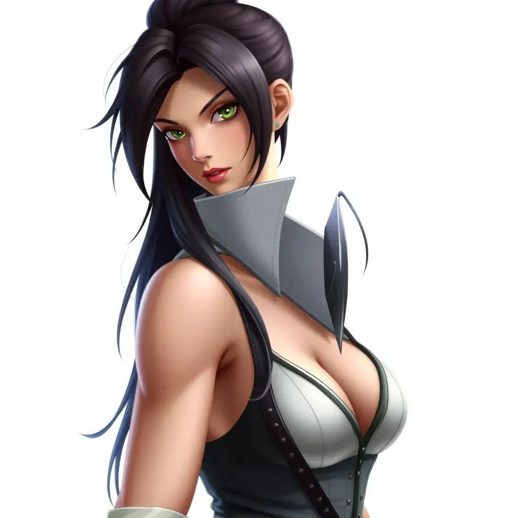 Matte portrait of a fierce Tifa Lockhart from final fantasy in white, Highly Detailed, Half Body, Beautiful, Sharp Focus, Elegant