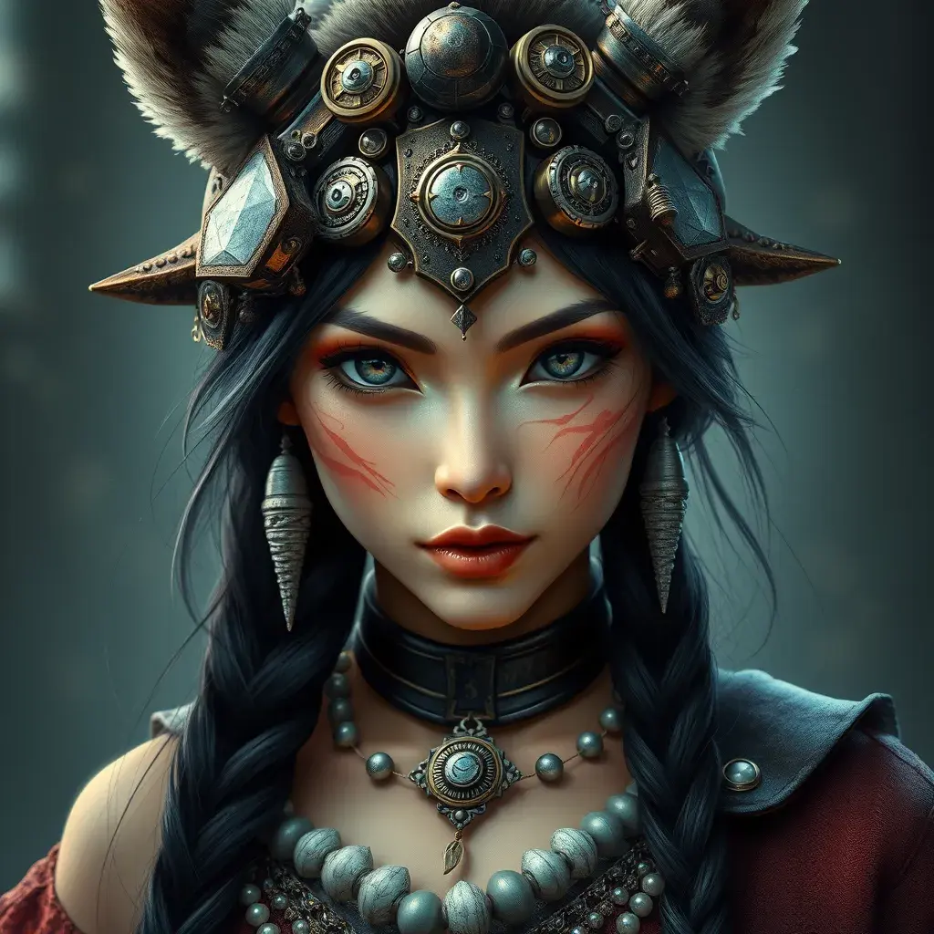 Steampunk portrait of Princess Mononoke, Highly Detailed, Beautiful, Photo Realistic, Sharp Focus, Elegant