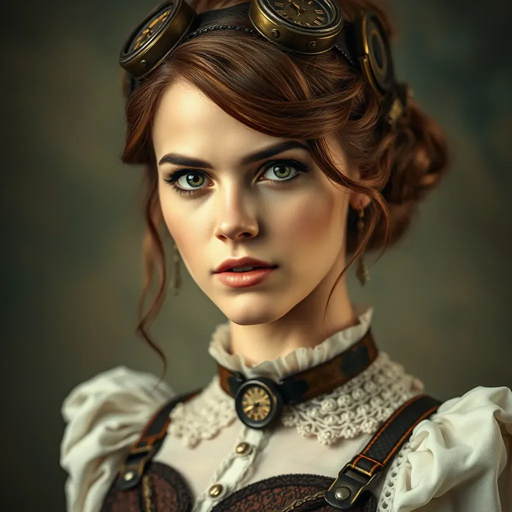 Steampunk portrait of Emma Watson, Highly Detailed, Beautiful, Photo Realistic, Sharp Focus, Elegant