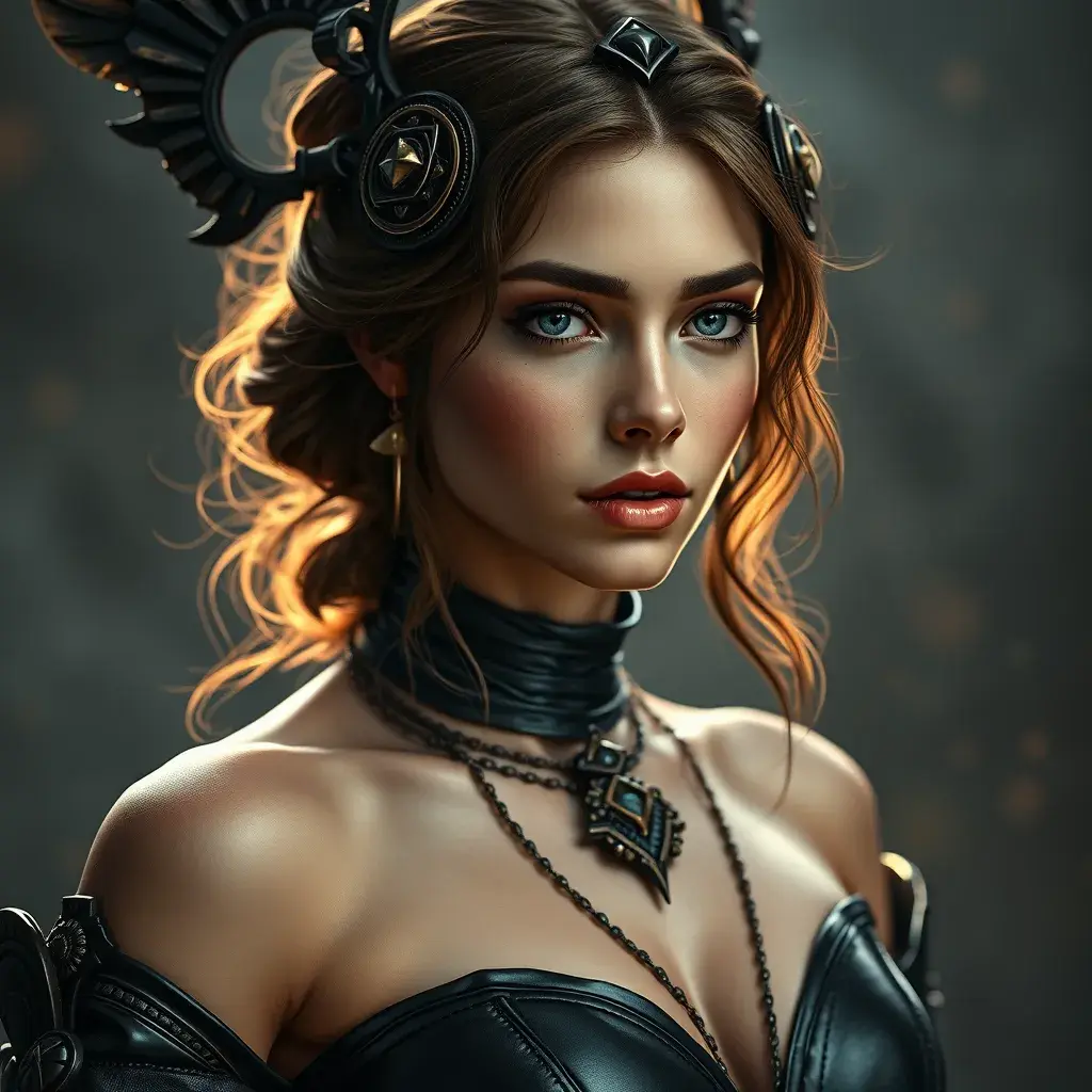 Alluring matte portrait of the beautiful goddess Artemis in black leather, 8k, Highly Detailed, Intricate, Realistic, Sharp Focus, Volumetric Lighting, Fantasy, Elegant by Stanley Artgerm Lau, Alphonse Mucha, WLOP