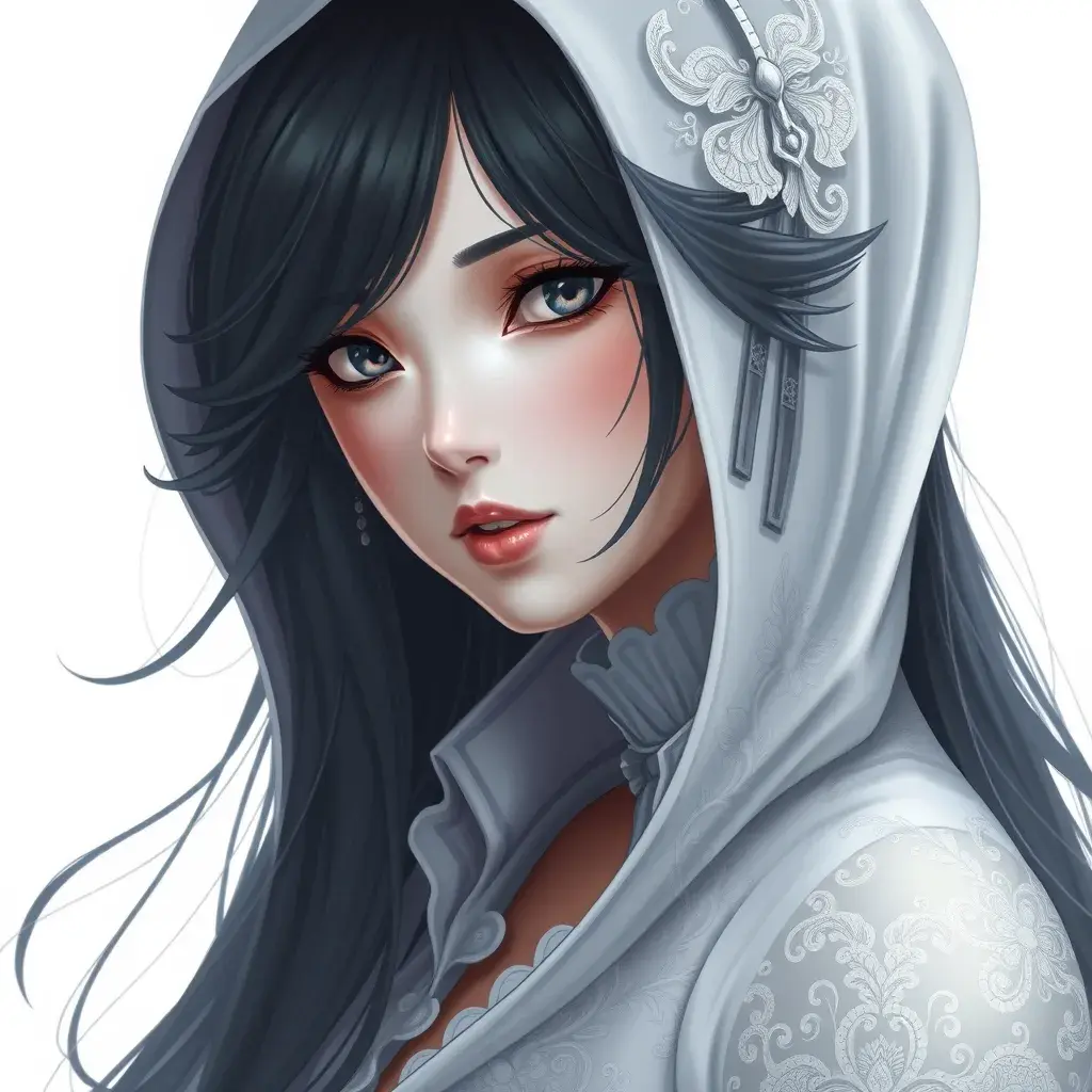 Matte portrait of a mysterious Fiora in white, Intricate, Half Body, Sharp Focus, Anime, Elegant