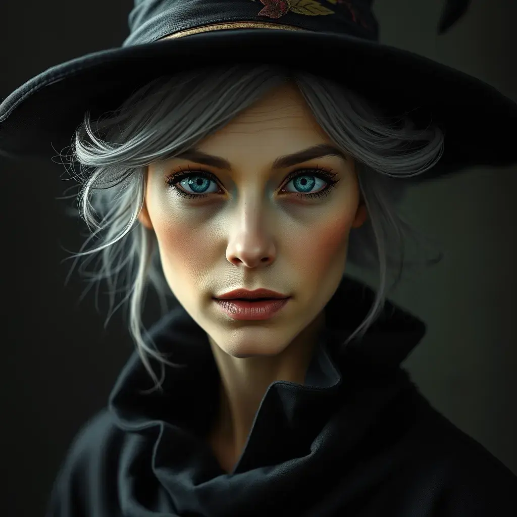 Matte portrait of a mysterious kiki the witch, Intricate, Half Body, Realistic, Sharp Focus, Volumetric Lighting, Elegant by Stanley Artgerm Lau